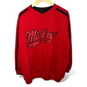 Vintage Mickey & CO Crewneck Sweatshirt Embroidered Spellout Red Black Adult 2XL